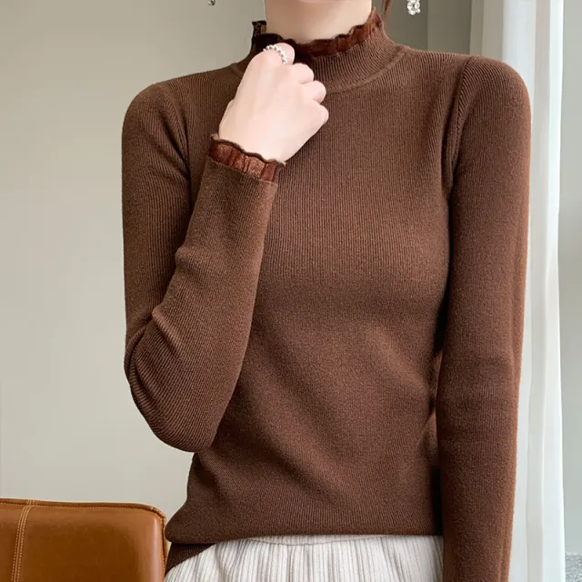 Women's Half Turtleneck Sweater Inner Wear Sweater Brown - Shop at LoveMi