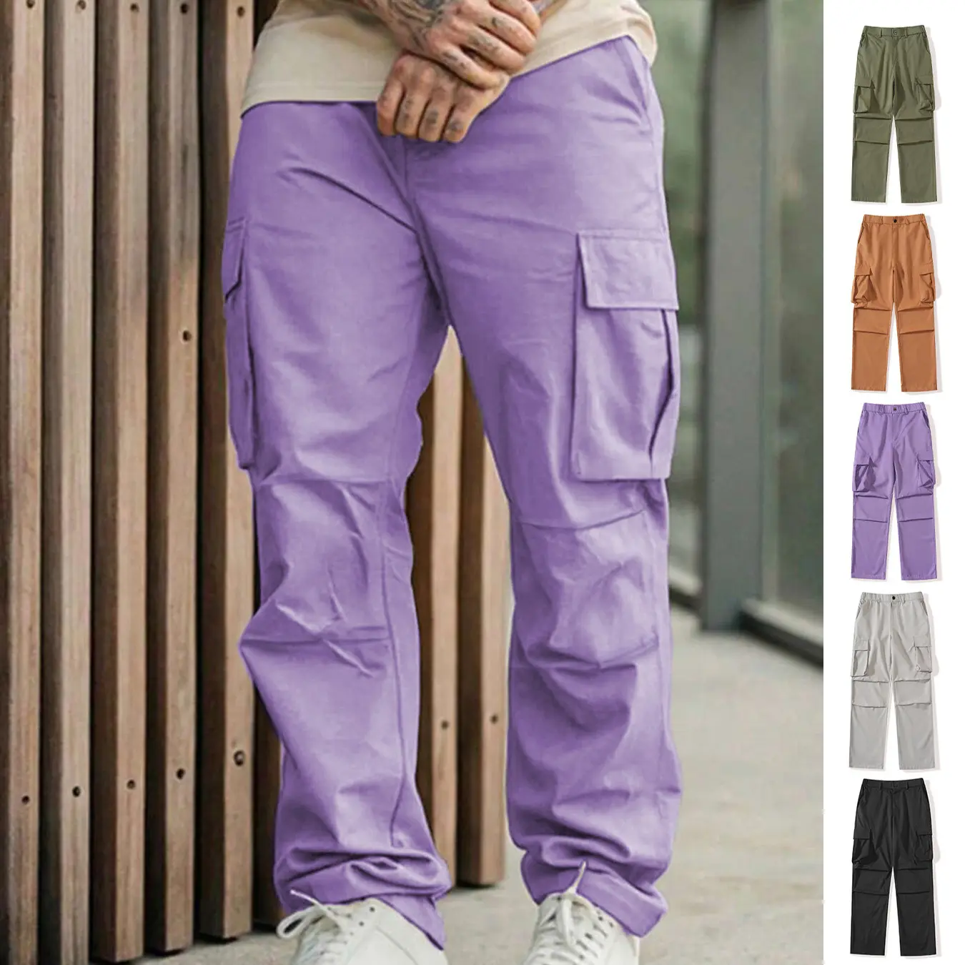 Solid-color Men's Sporty-casual Work Trousers
