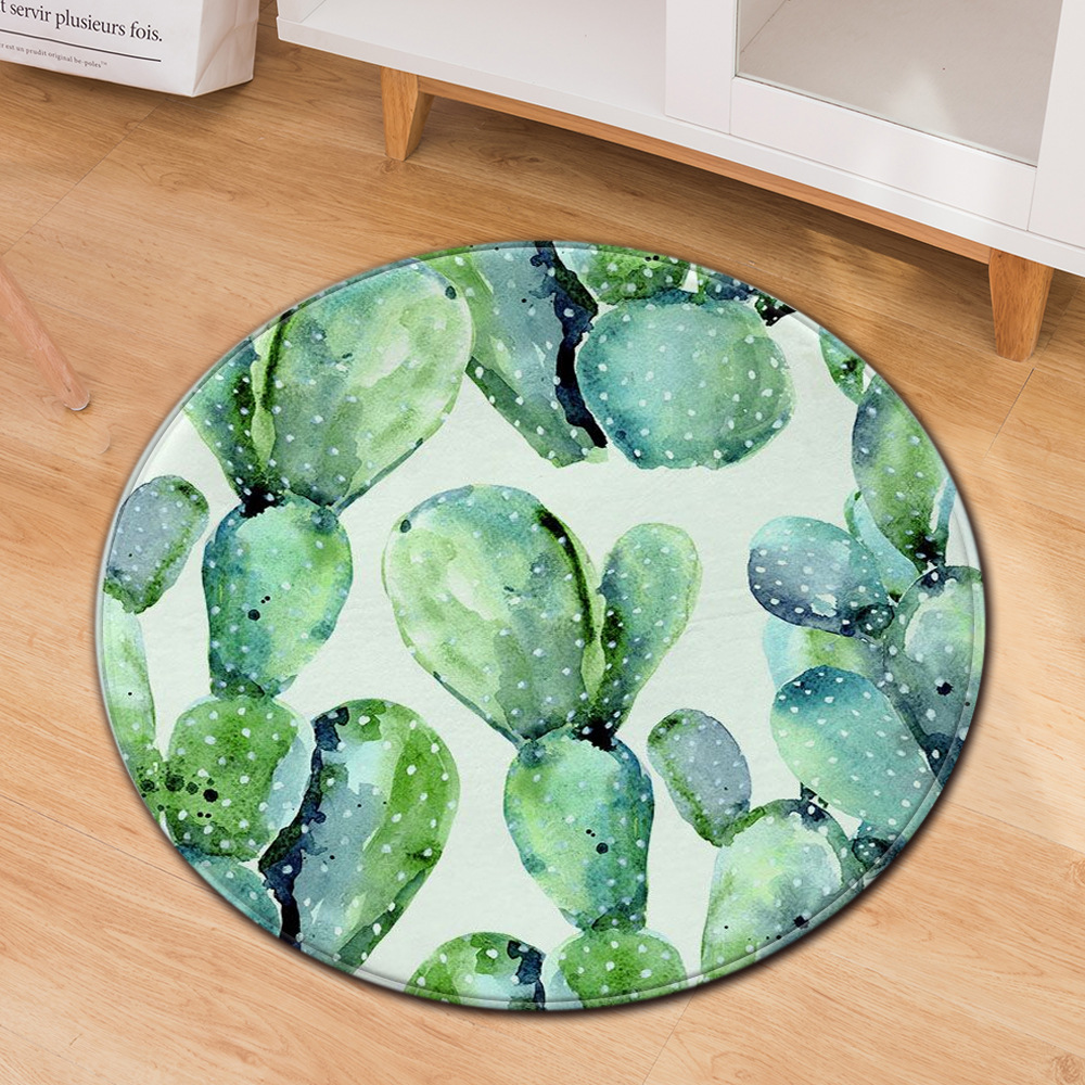Green Plant Cactus Round Carpet Computer Chair Mat Office Chair Floor Mat Doormat And Foot Mat