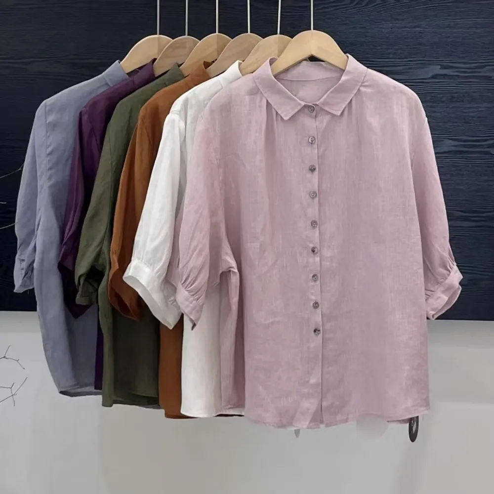 Artistic Versatile Breathable Solid Color Linen Women's Shirt