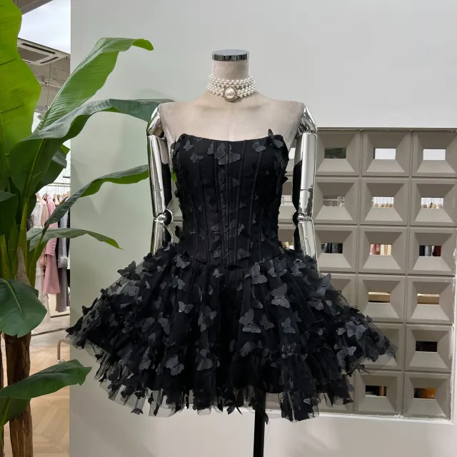 Party Graceful Butterfly Fish Bone Tie up Bustier Dress Black - Shop at LoveMi