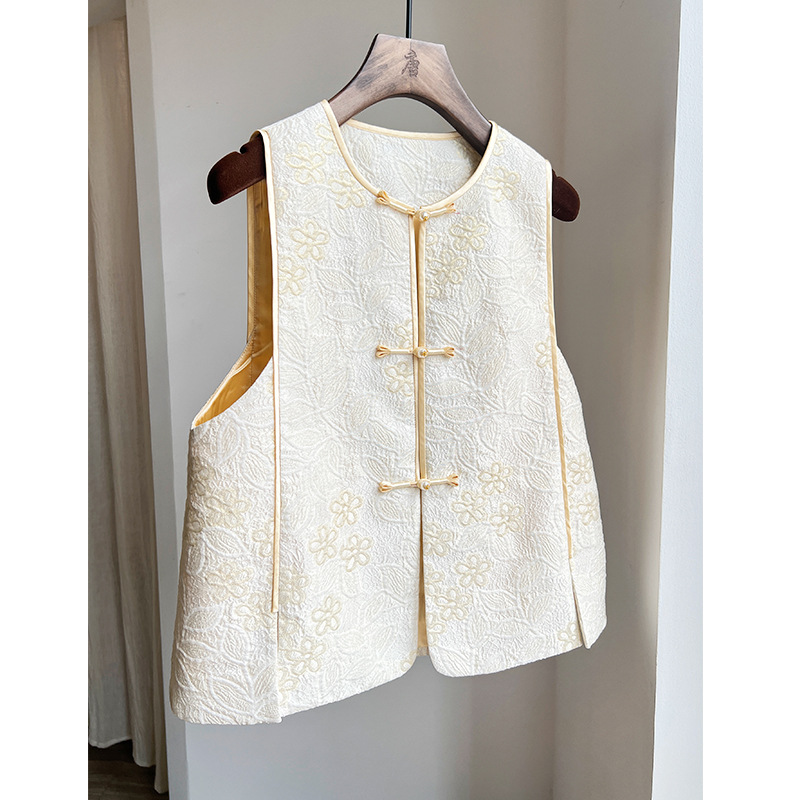 Handmade Buttonhole Loop Vest Round Neck Improve Tang Suit National Style Vest For Women