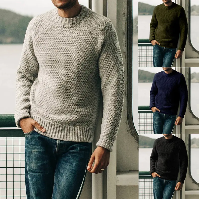 Men's Pullover Sweater Winter Casual Solid Color Round Neck