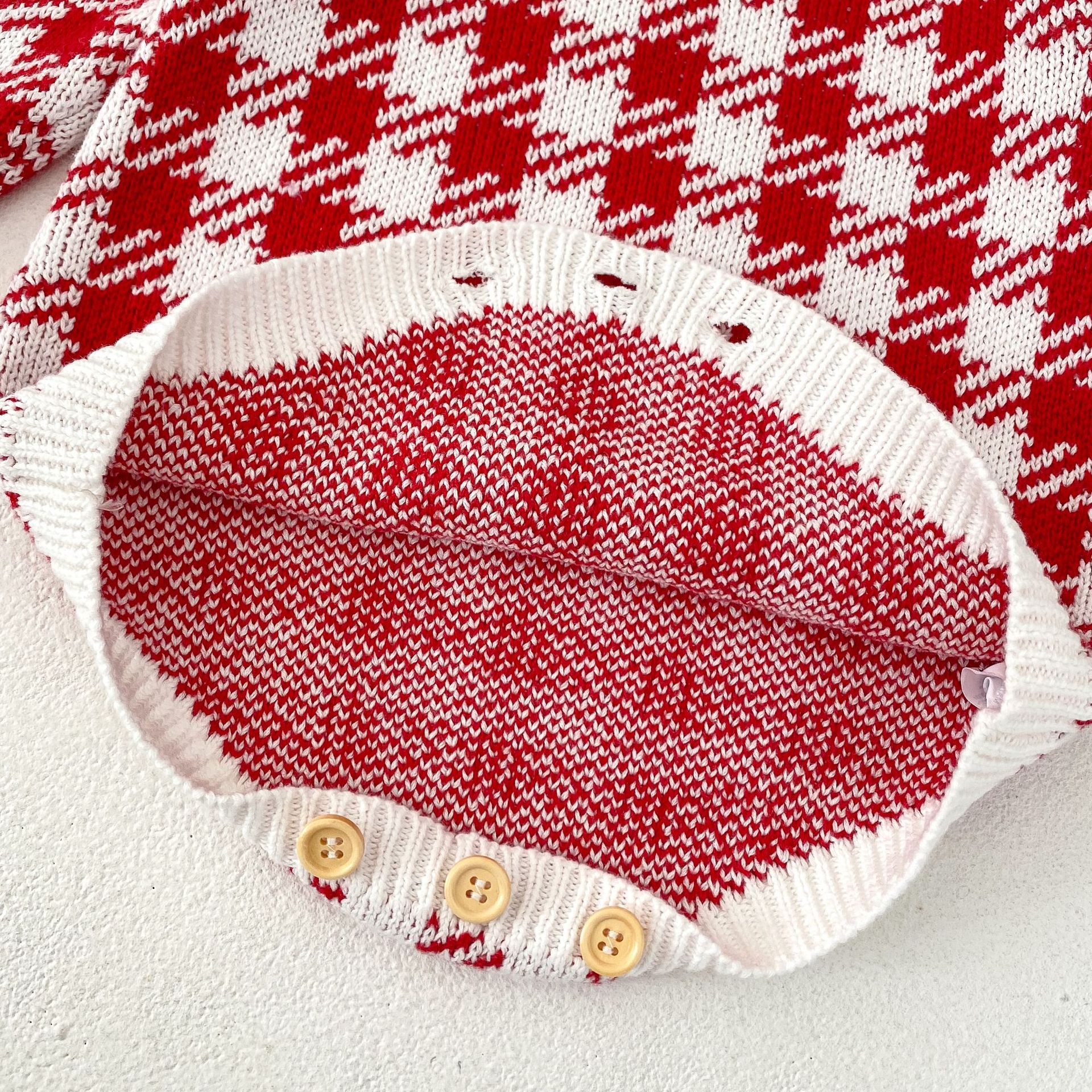 Title 2, Autumn Baby Girl Red Houndstooth Cotton Yarn Kn...