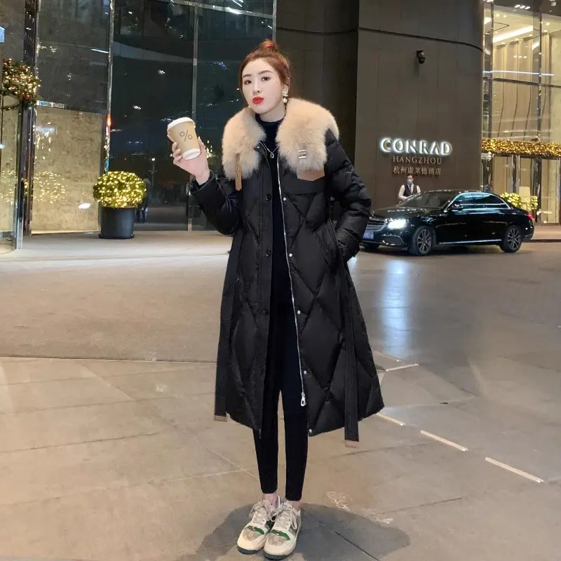 White Duck Slim Fit Down Jacket Women Overknee Mid-length