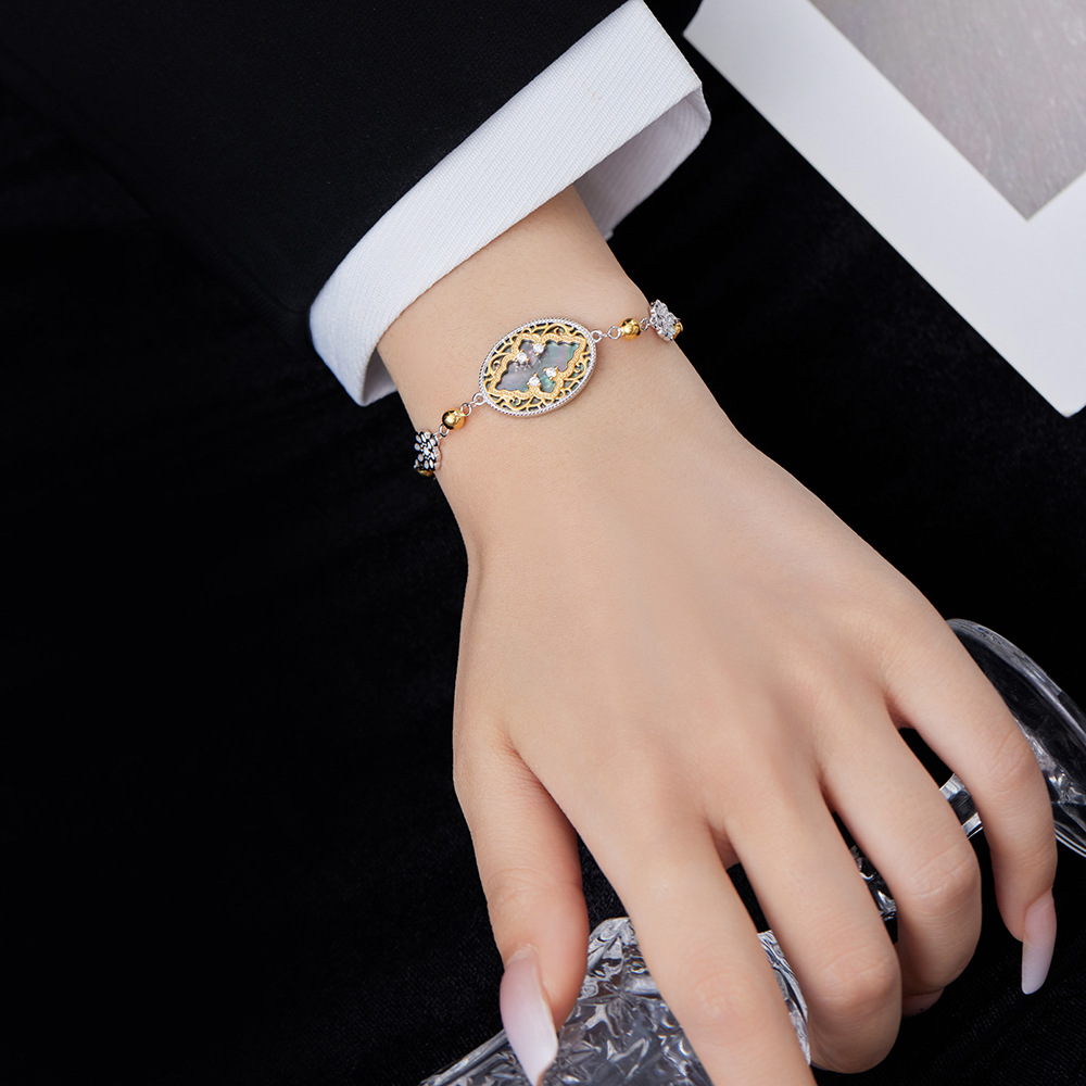 925 Sterling Silver Lucky Four-leaf Clover Shell Bracelet Ornament