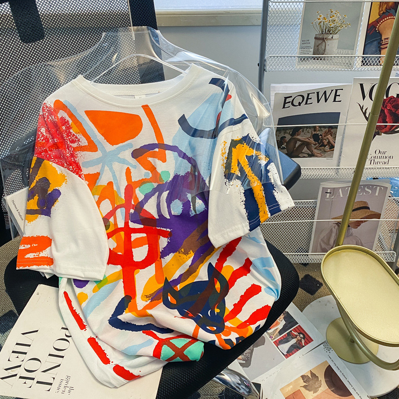 Personalized Graffiti Printed Short sleeved T shirt White - Shop at LoveMi