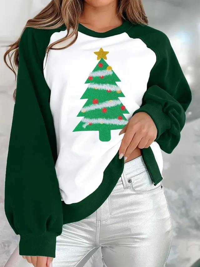 Women's Loose Fashion Round Neck Raglan Sweater European And American Christmas Digital Printing Style1 2Xl - Shop at LoveMi