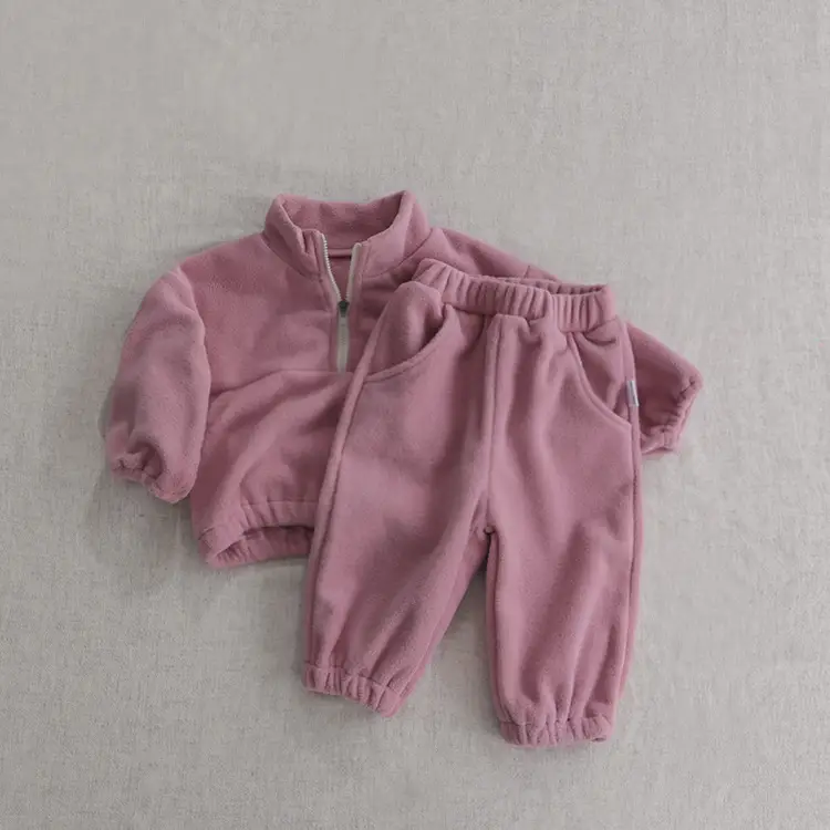 Spring Baby Double-sided Velvet Stand Collar Sports Suit