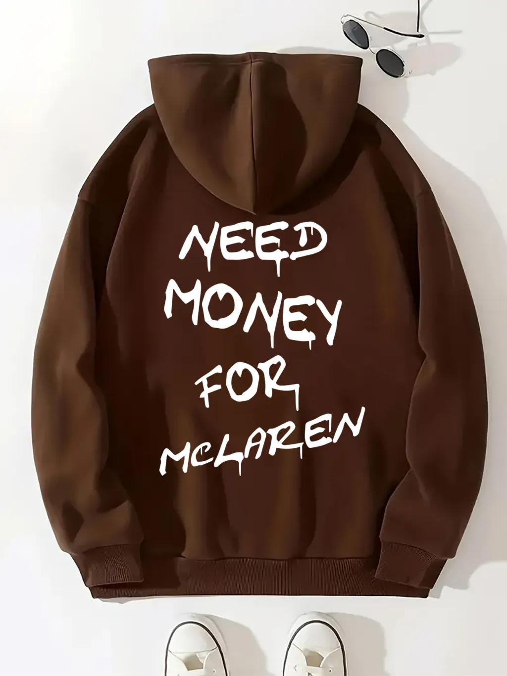 Thick Plain Letter Print Sweatshirt - Brown
