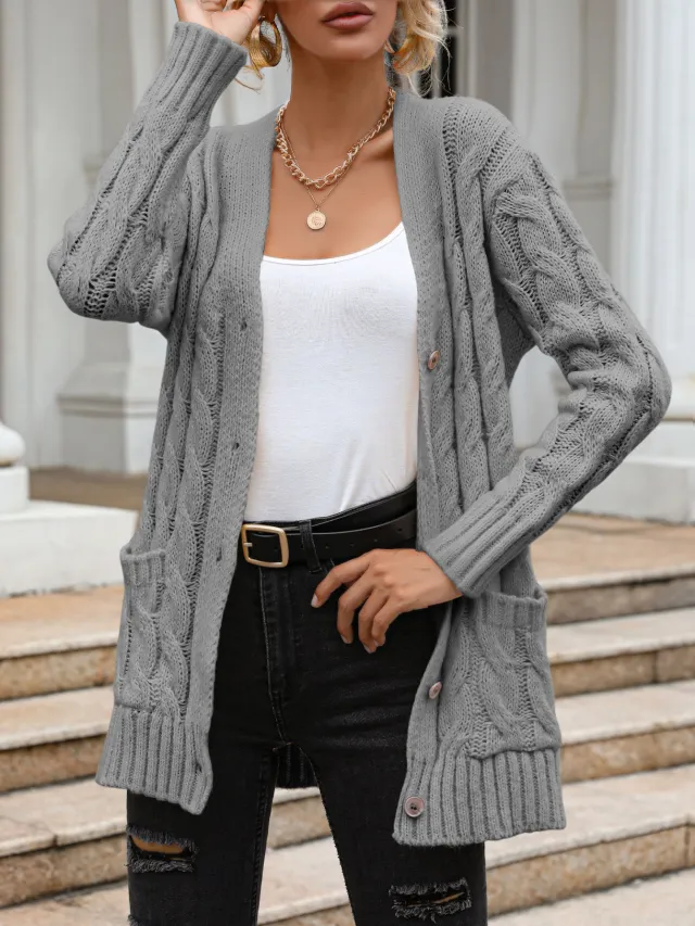 Solid Color Twist Single breasted Knitted Cardigan For Women Gray - Shop at LoveMi