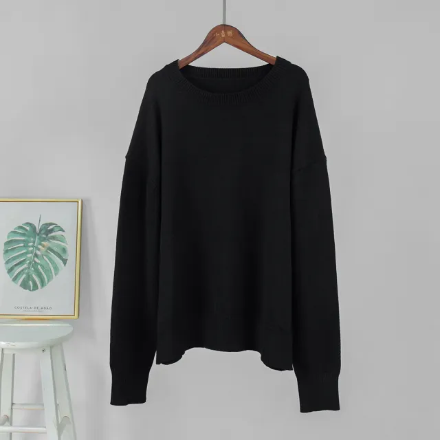 Loose And Warm Simple Pullover Solid Color Knitted Sweater Black - Shop at LoveMi