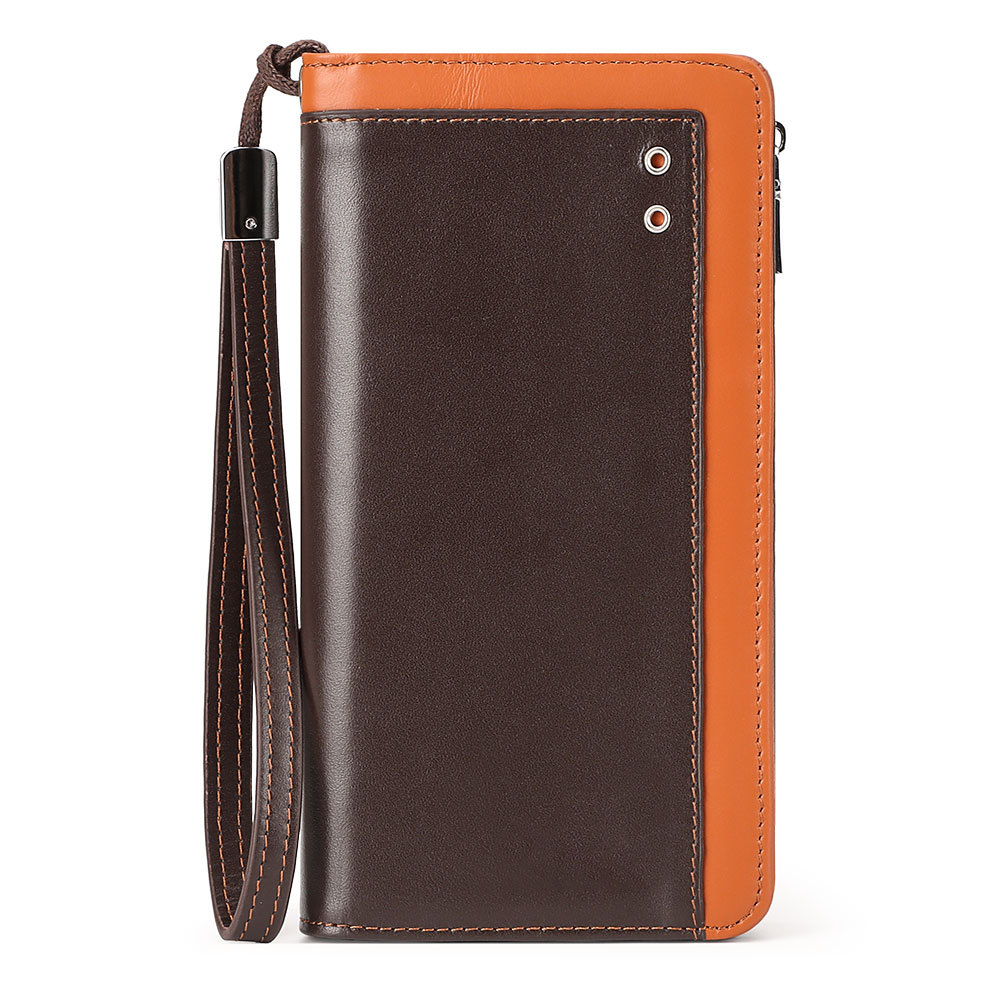 Retro Business-Style Full-Grain Leather Long Wallet