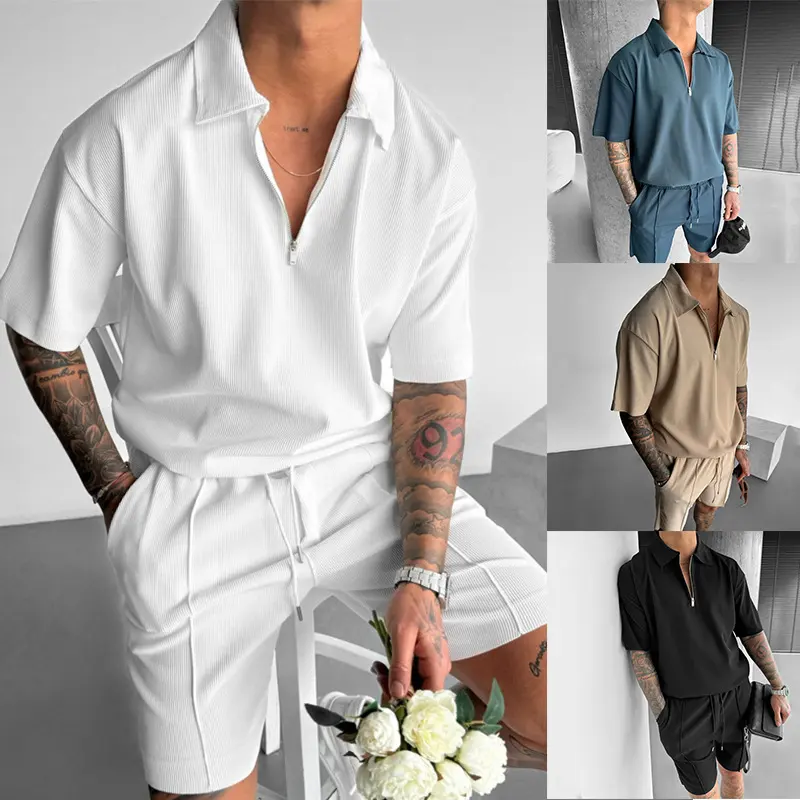 Summer Fashion Mens Clothing Suits New Zipper Polo Casual