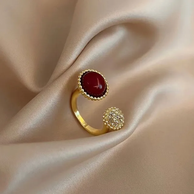 French Style Vintage Red Agate Ring Female Light Luxury Temperament High Sense Red - Shop at LoveMi