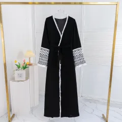 Elegant Cardigan Embroidered Muslim Dress Women's Robe - Black - View 1