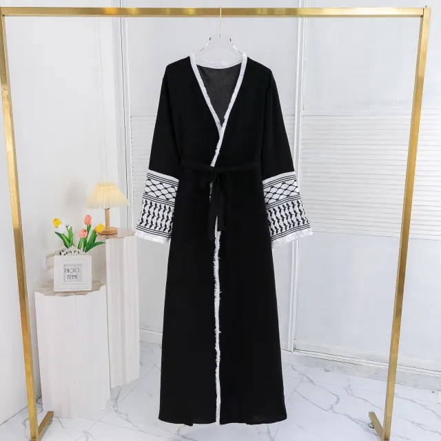 Elegant Cardigan Embroidered Muslim Dress Women's Robe Black - Shop at LoveMi