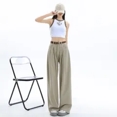 Korean Style Wide-leg Jeans High Waist Loose Pleated Straight Mop - Milk Coffee Lengthened - View 1