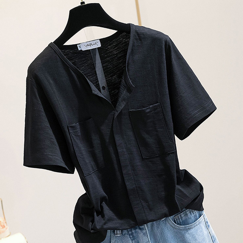 Women's Casual Half-Sleeve Pocketed Cotton Top