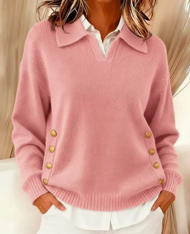 Turn down Collar Button down Collar Pullover Women's Long Sleeve Pink - Shop at LoveMi