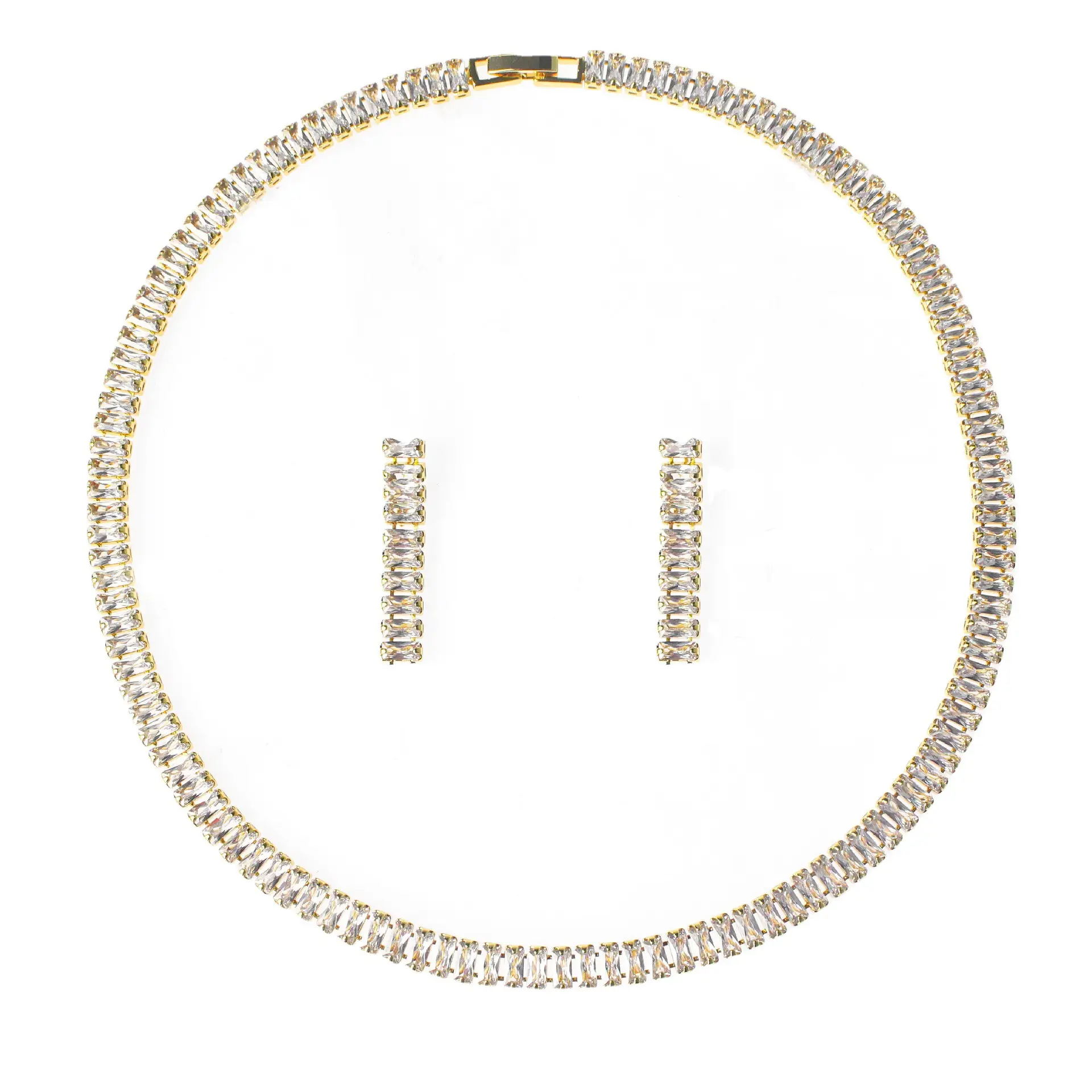 Zircon Women's Necklace Earrings Set Chain Bracelet