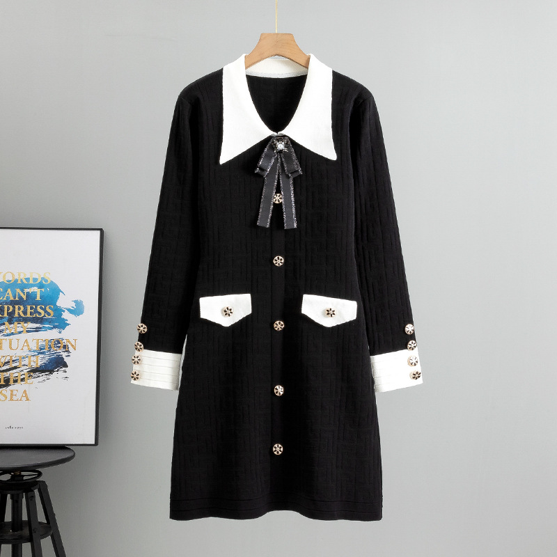 Bow Lapel Knitted Dress, picture 5 of 5