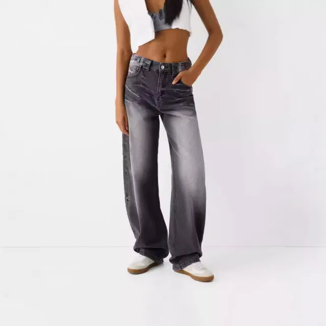 Loose Fashion Personalized Wide leg Jeans For Women Black - Shop at LoveMi