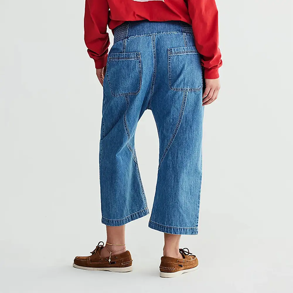 Womens Washed Mid-rise Straight-leg Cropped Pants