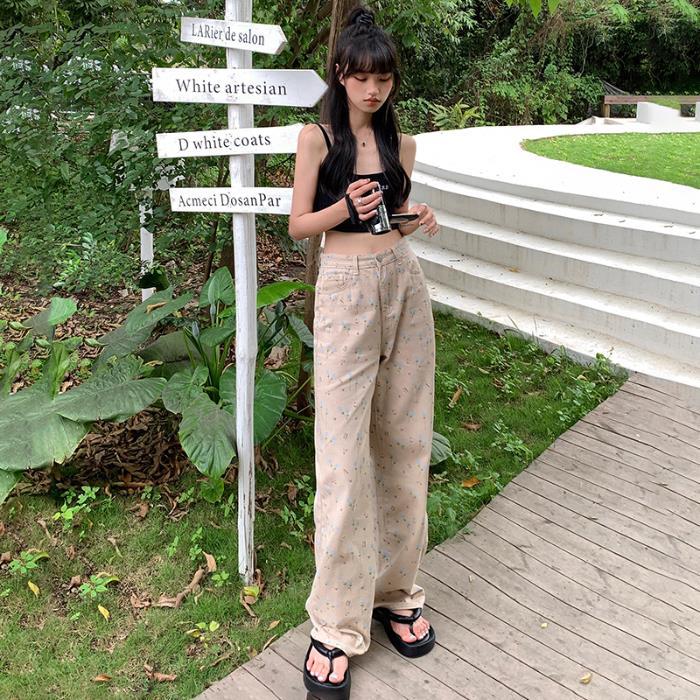 Retro Loose Wide leg Pants Straight Jeans For Women Trousers Xs - Shop at LoveMi