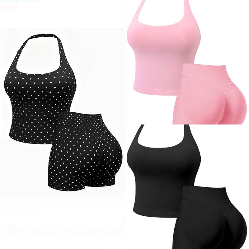 Halter Seamless Yoga Camisole & High-Waisted Shorts Set