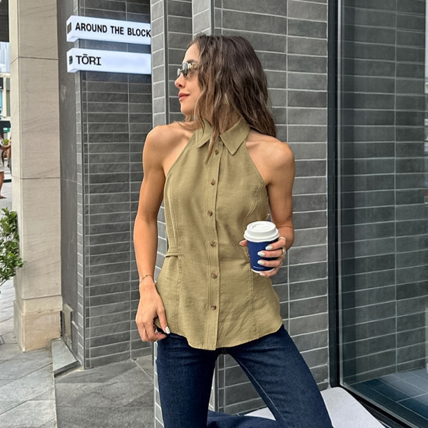 Women's Hot Girl Sleeveless Halter Strap Simple Slim Fit Backless Top