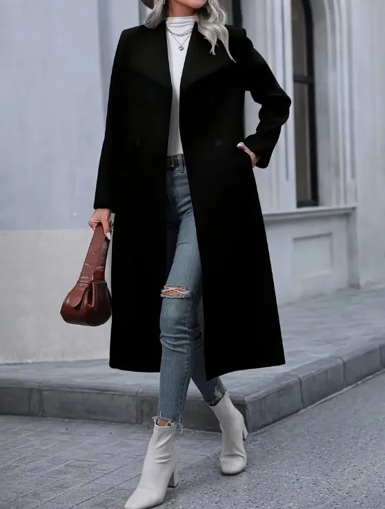 Woolen Long Slim fit Women's Coat Black - Shop at LoveMi