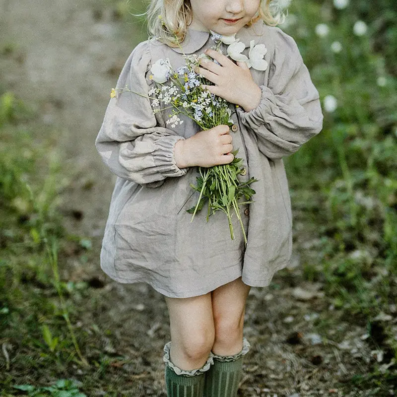 Girls' Cotton And Linen Doll Collar Princess