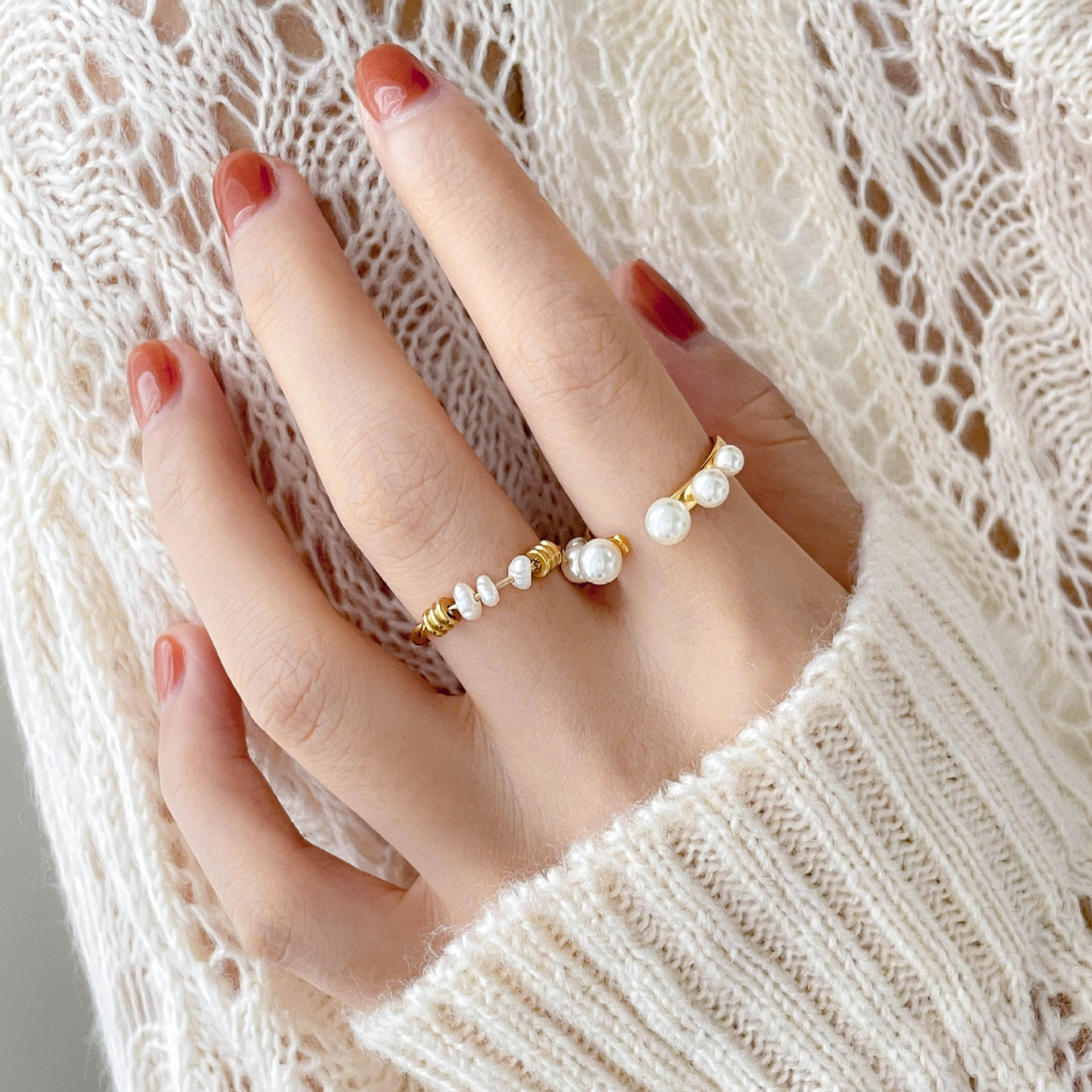 Pearl Round Bead Ring For Women