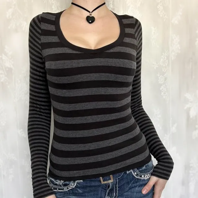 Striped Long sleeved Sweater Women's T shirt Women Black - Shop at LoveMi