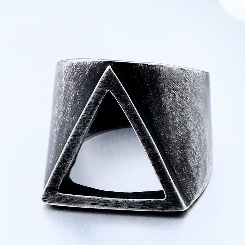 Fashion Stainless Steel Retro Triangle Hollow Ring
