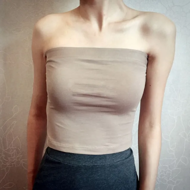 Slimming Strapless Anti exposure Bottoming Tube Short Type Top Khaki - Shop at LoveMi