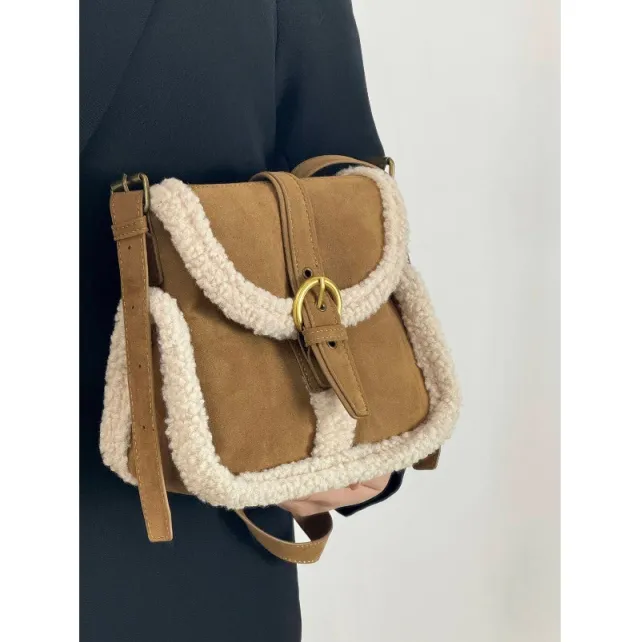 Fashion Lamb Wool Vintage Bag Plush All matching Bag Khaki - Shop at LoveMi