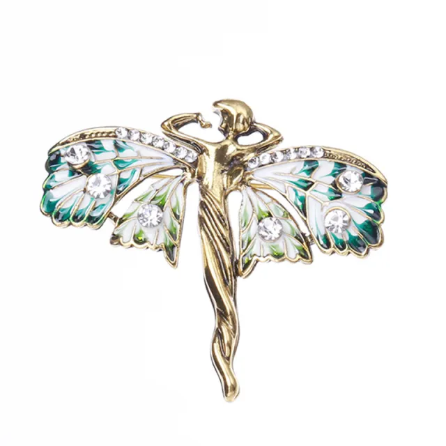 European And American Enamel Dripping Double Butterfly Brooch Green - Shop at LoveMi