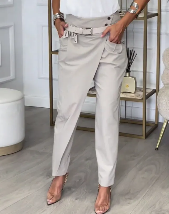 Autumn Leisure Solid Color Irregular All match Slim fit Pants Women Gray - Shop at LoveMi