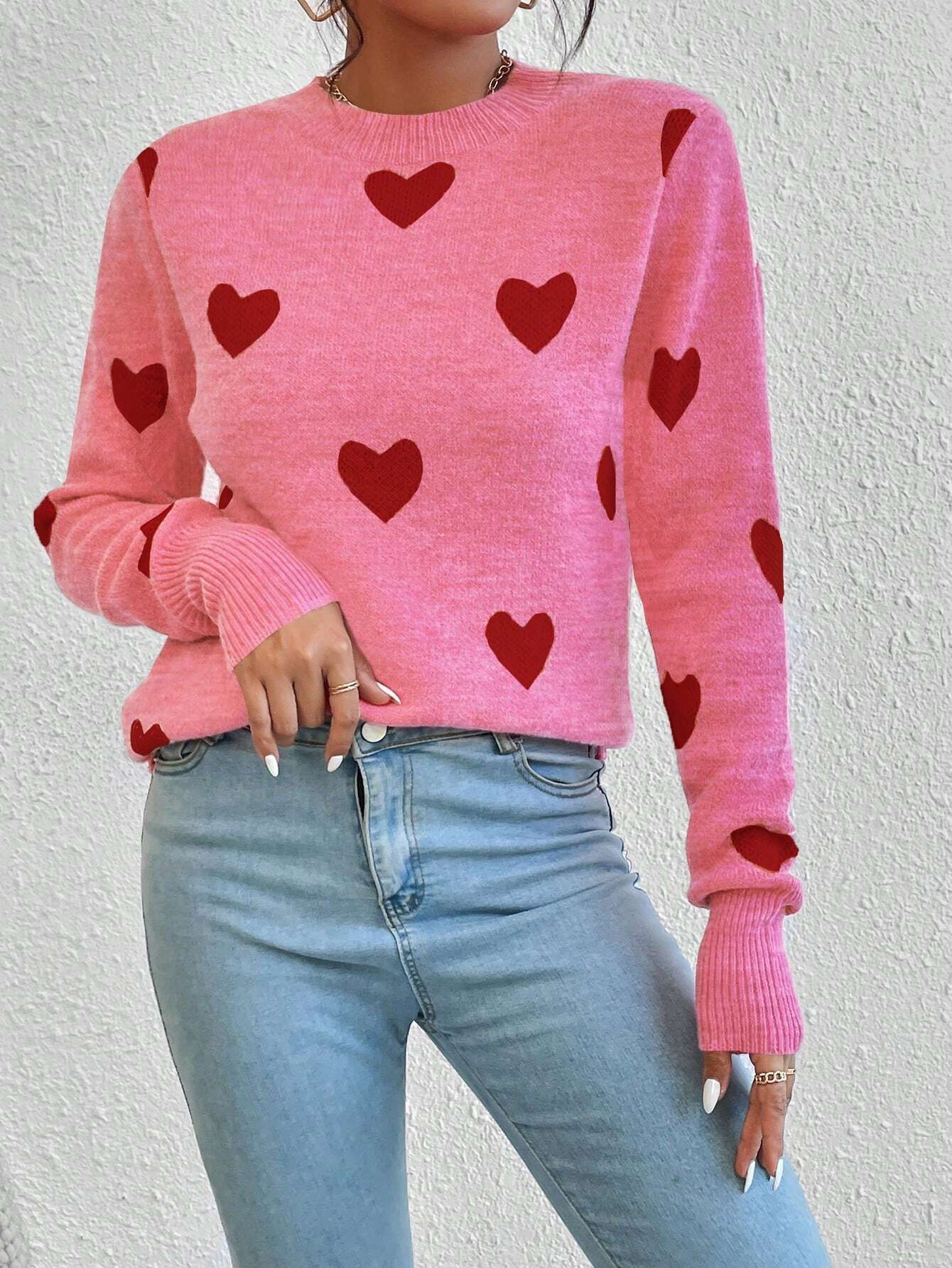 Title 4, Leisure Heart Jacquard Long Sleeve Crew Neck Pu...