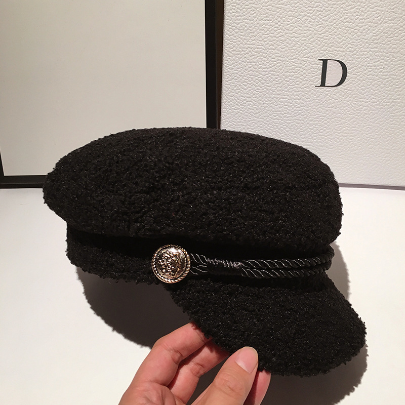 Lamb Wool Navy Octagonal Women's Autumn And Winter Fashion Korean Style Black - Shop at LoveMi