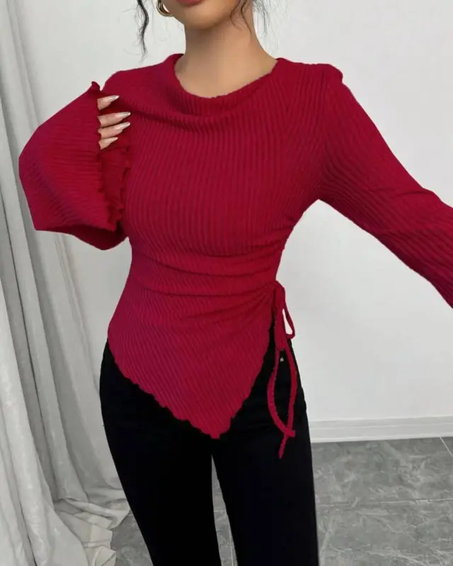 Design Sense Rope Slim Pullover Women Red - Shop at LoveMi