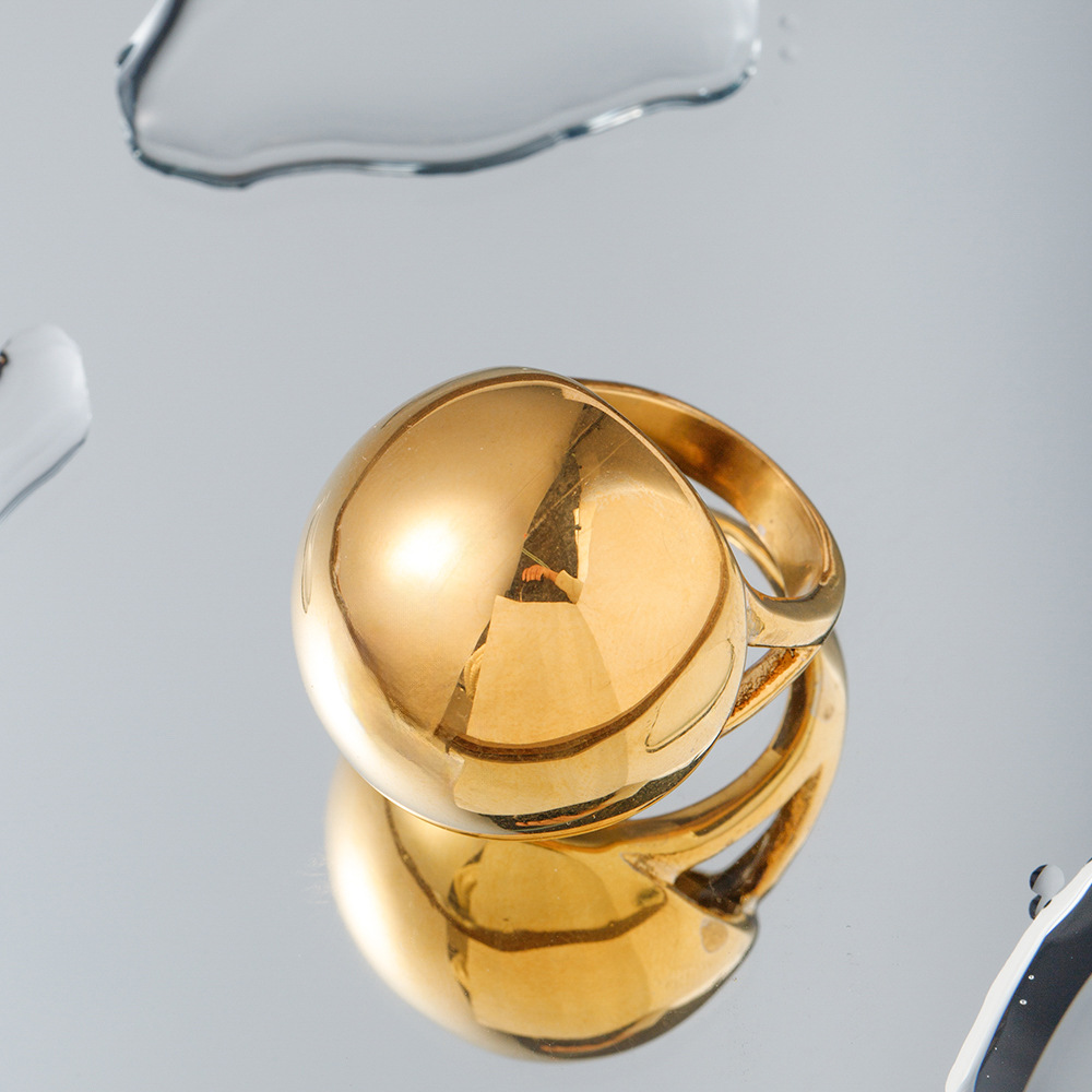 Cold Style Titanium Steel 18K Gold Stainless Steel Chubby Spherical Ring