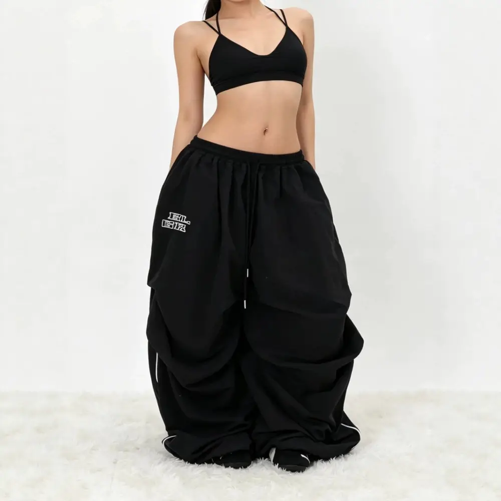Retro Drawstring Wide-leg Cargo Pants