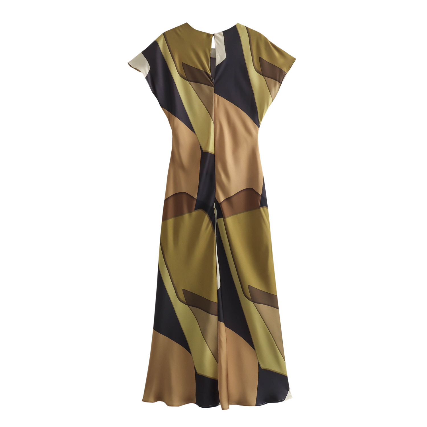 Pleated Printed Silk Satin Texture Long Dress Women