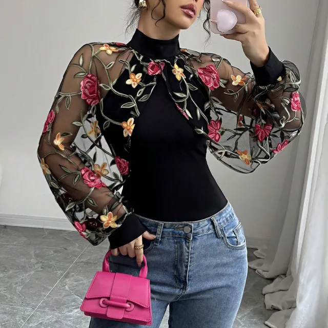 Lace spliced Pleated Designer style T shirt Black - Shop at LoveMi