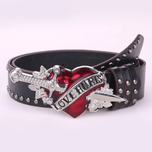 One Sword Piercing The Heart Big Head Belt Buckle Personality Spicy Girl Black - Shop at LoveMi