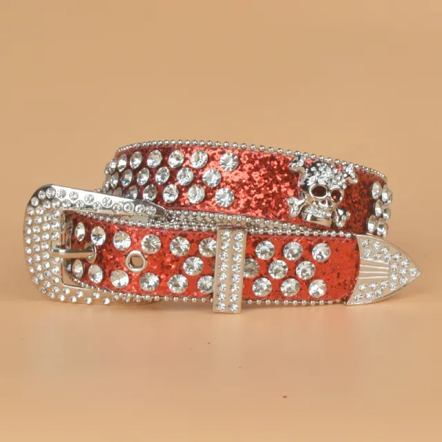 Denim Style Women's Skull Rhinestone Belt Red - Shop at LoveMi