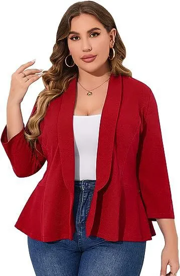 Lightweight Comfortable Casual Women's Plus Size Ruffled Jacket Red - Shop at LoveMi